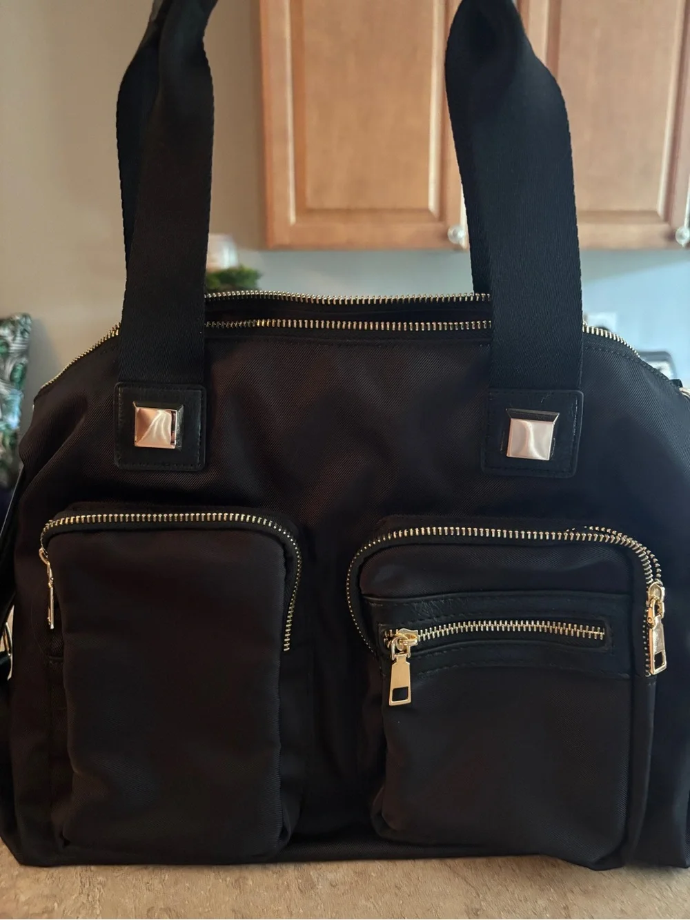 Women’s Black Nylon Multi-Pocket Tote Bag